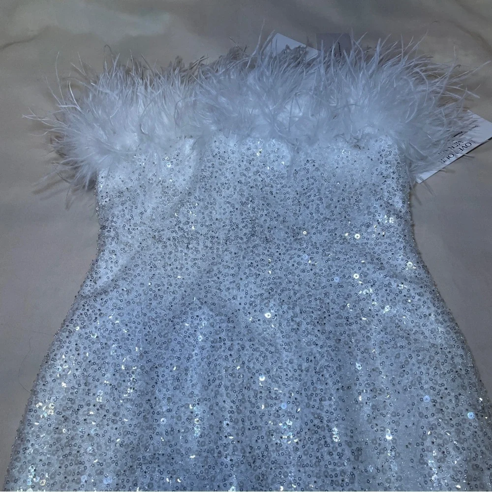 NEW! Nadine Merabi- White Katie Dress Midi Strapless Sequin Size Small NO BELT - Picture 4 of 10